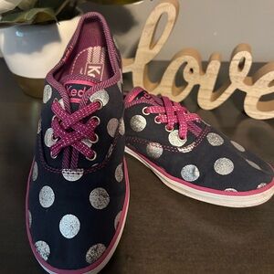 Keds Big Kids Champion Original Navy & Pink with Silver Dots Lace-up Sneakers